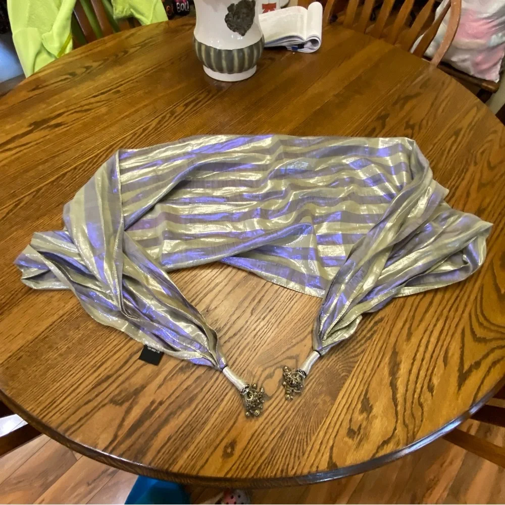 Carole Little metallic scarf, bell like embellishments. - Picture 2 of 4